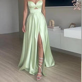 Shoulder Sleeveless Slit Backless Bowknot Waistline Party Dress